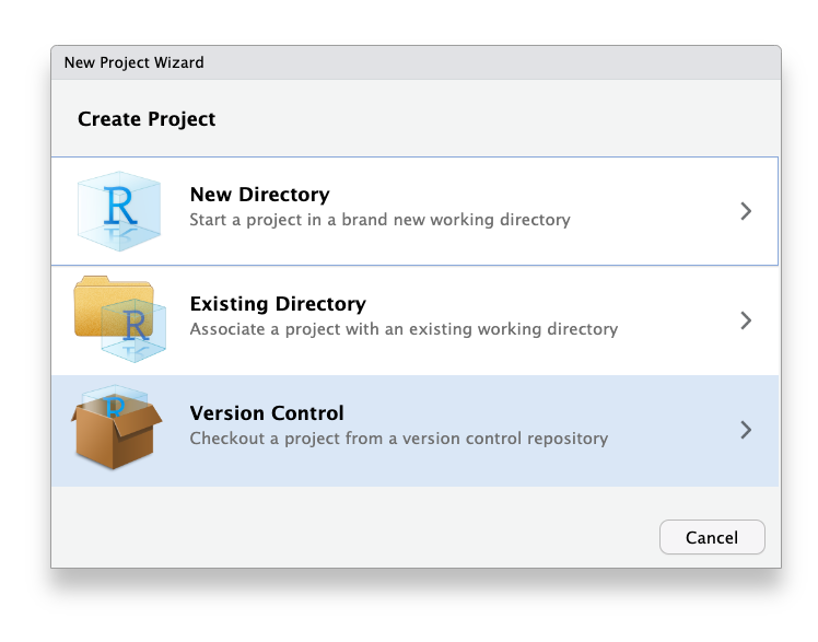 Step 1: Choose “Version Control” and “Git”.