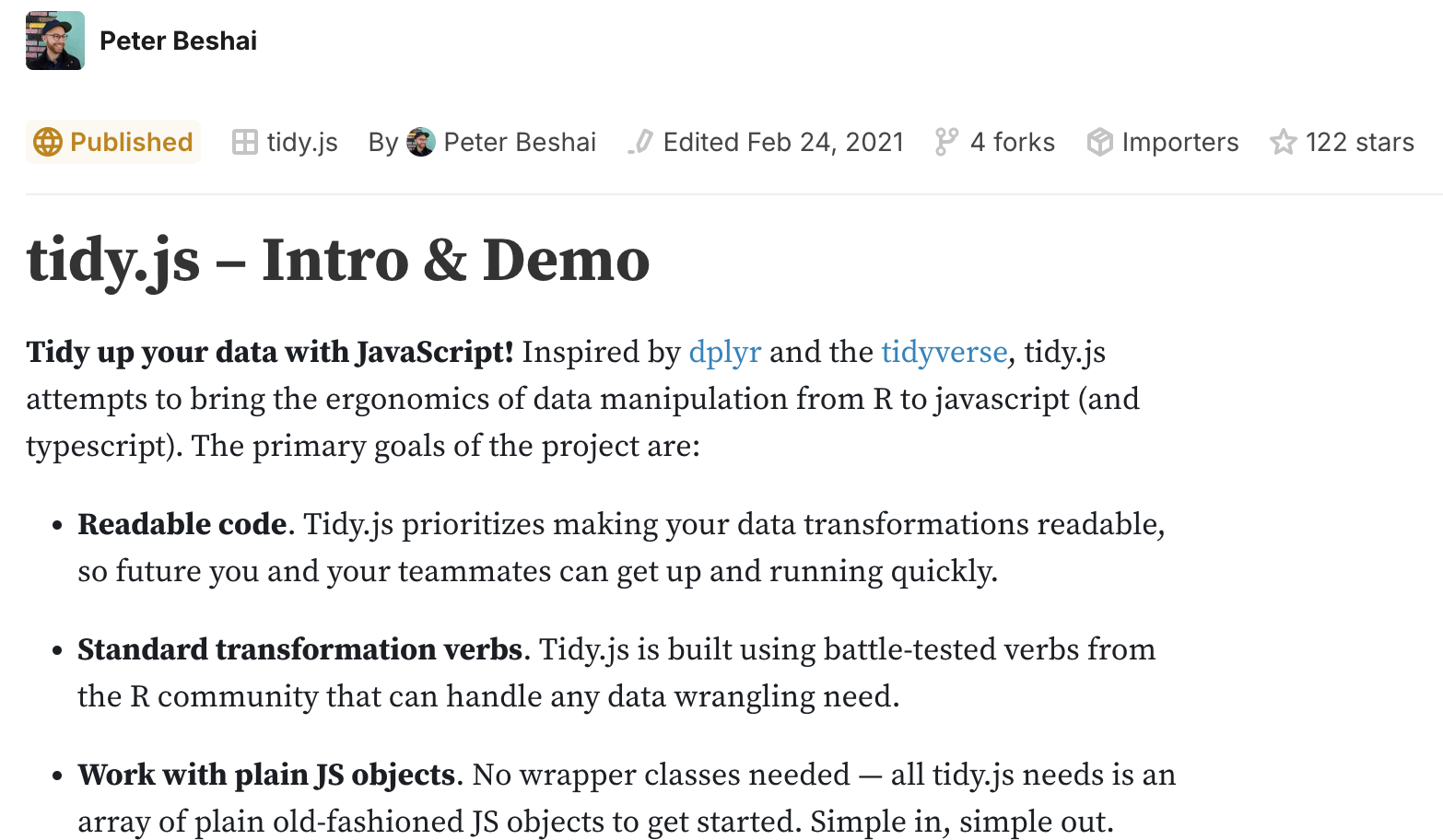 Screenshot of tidyjs Observable page
